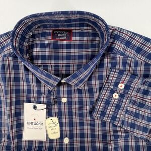 UNTUCKit Mens Blue Red Plaid Long Sleeve Button Down Shirt Size Large